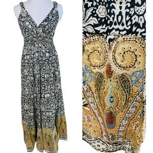 NEW Ellen Parker Size L V-Neck Long Maxi Dress Paisley Print Sleeveless Boho